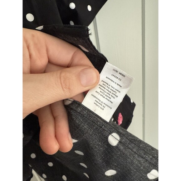 Talbots Non-Iron Button Down Shirt 12 Short Sleeve Black White Polka Dot Collar - Picture 7 of 11